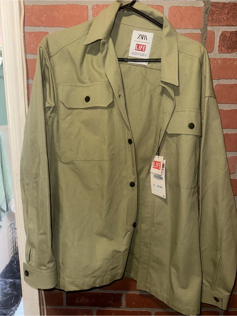 Zara LIFE Olive Green Military Field Shirt Jacket
